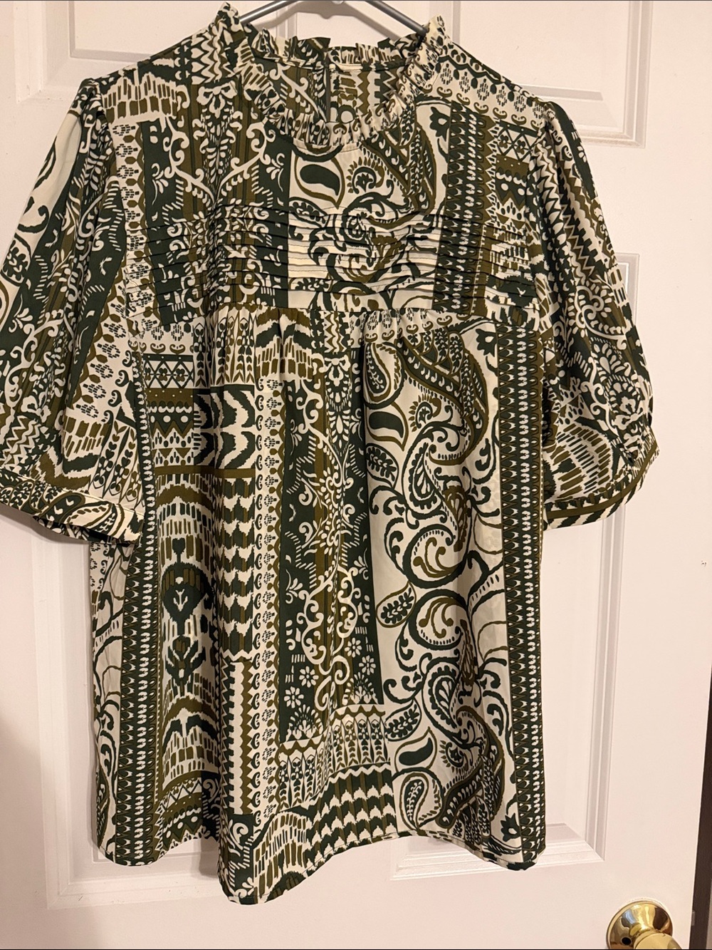 Pintuck Blouse in various shades of green